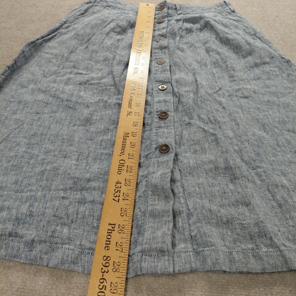 Lands End 100% Linen Flowy Skirt 12 A-Line Button Front Preppy Beachy Coastal - Picture 5 of 9